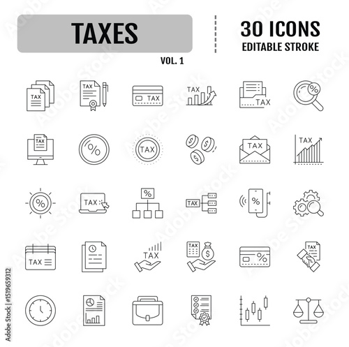 Tax line icon set. Editable stroke. Vector illustration