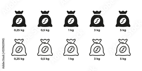 Coffee bag packaging weights in flat and outline styles.