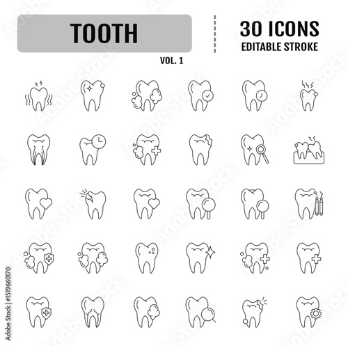 Tooth line editable icon set. Editable stroke. Vector illustration