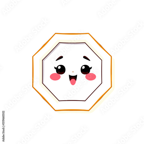 Cute octagonal character illustration with a happy face for playful design and branding concept
