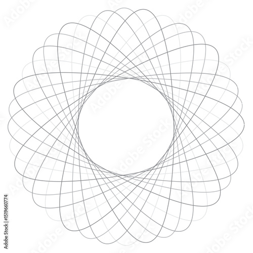 Geometric circular line art vector with editable strokes. Abstract, intricate spirograph pattern creating an elegant and modern symmetrical design element.