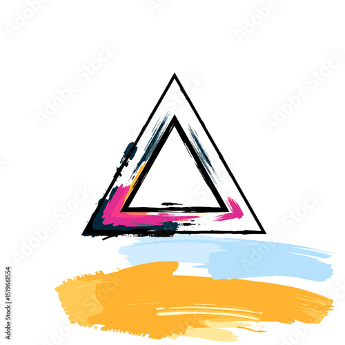 Abstract triangle illustration with colorful brush strokes for creative design concept