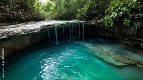 Cenote angelita's hydrogen sulfate layer creating illusion of flowing river photo