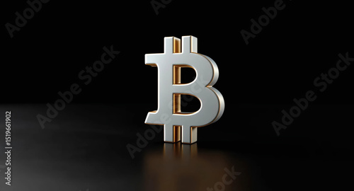 3D bitcoin symbol on a sleek black surface, showcasing its vibrant color and unique design against a dark background, Generative AI.