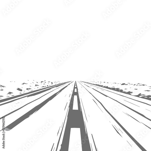 Minimalist illustration of empty road stretching to horizon for journey and exploration concept