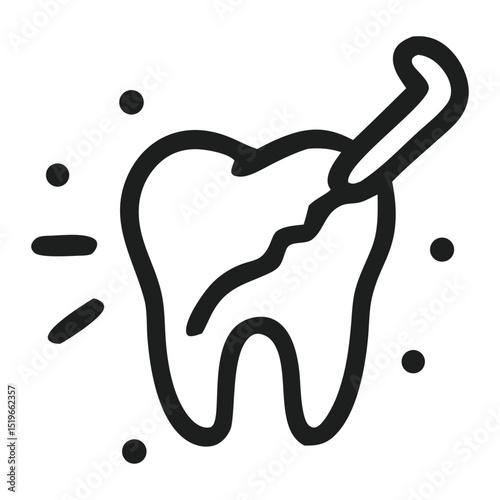 A dental tool is positioned near a cracked tooth.