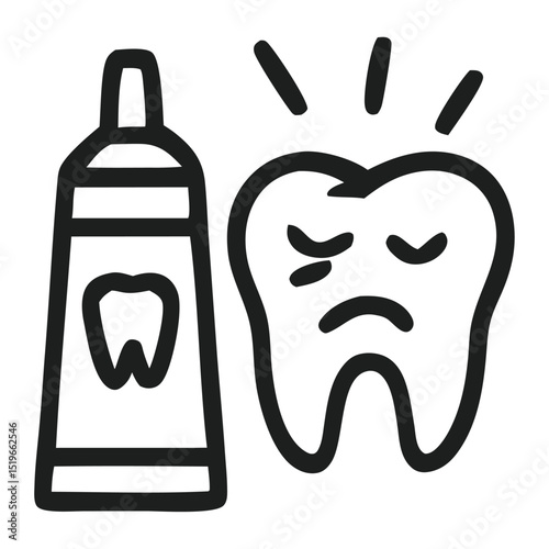 Toothpaste and an ailing tooth graphic.