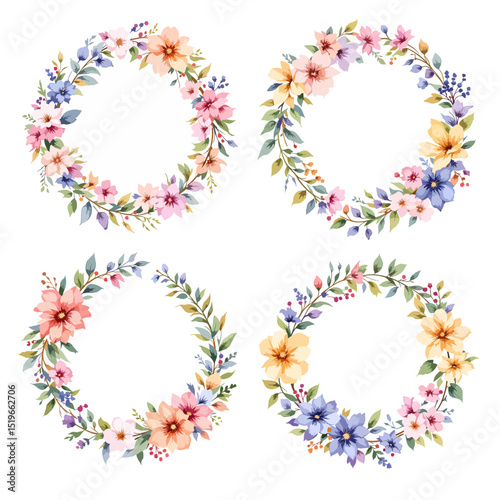 Watercolor Floral Wreath, Wreath Clipart Watercolor, Pastel Pink Flowers Wedding Clipart Wild Floral Clipart	