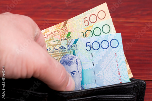 Old Turkmen money - manat in the black wallet