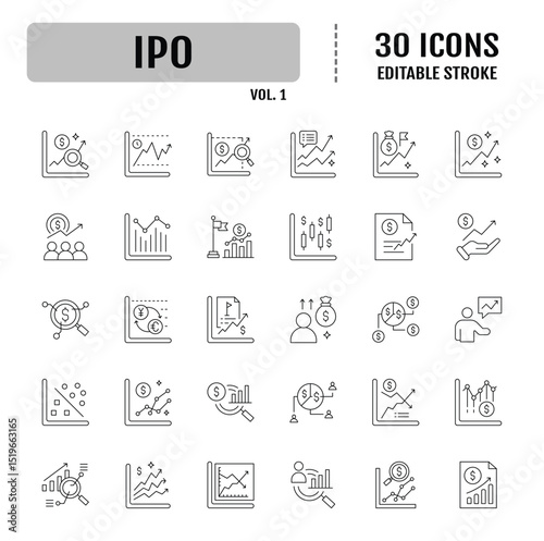 IPO line icon set. Editable stroke. Vector illustration