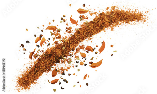 Garam masala ground flying, minced spice blend, isolated on white, clipping, Indian cuisine, aromatic spices, food illustration, vector illustration, spice mix, flavorful herbs.