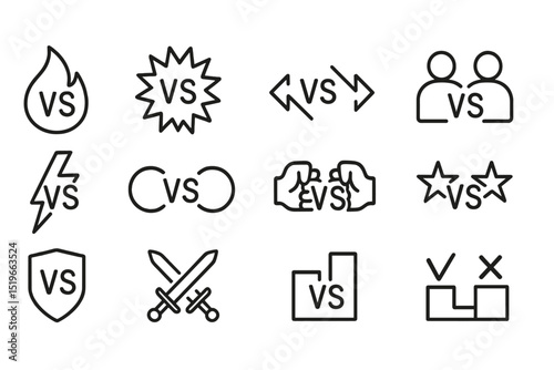 Battle icons depicting various matchups suitable for competitive events and games featuring different themes and activities