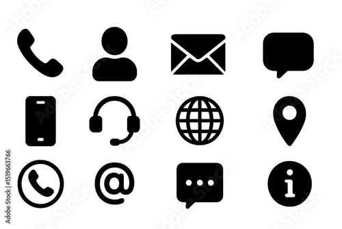 Collection of communication and contact icons representing various modern tools and methods for interaction