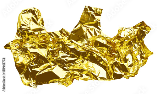 Aluminum foil scrap, isolated on white, gold foil texture, shiny metallic waste, vector illustration, scrap metal, recycling, shiny surface, eco-friendly, shiny reflective cutout.