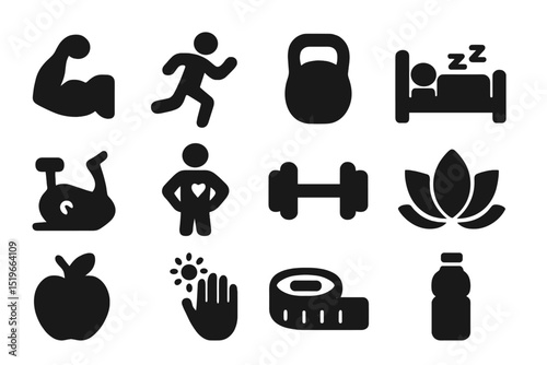 Health and fitness icons representing various activities for a balanced lifestyle