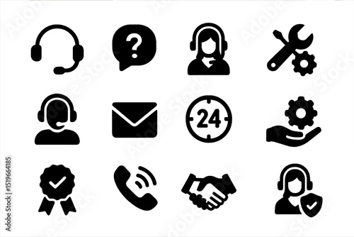Customer support icons representing various communication methods and service tools in a modern layout for web design