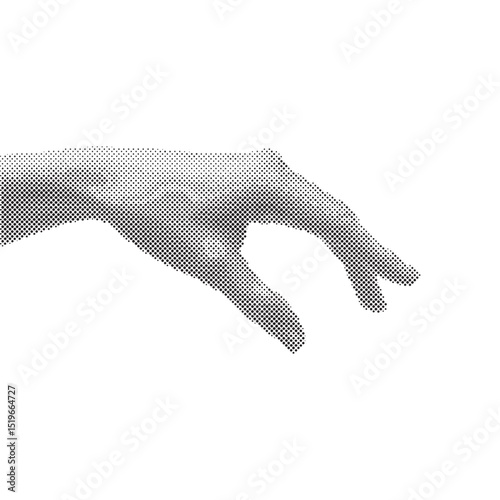 Hand grabbing something gesture in retro halftone grunge style on isolated white background in vector
