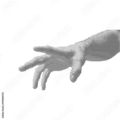 Hand catching something gesture in retro halftone grunge style on isolated white background in vector