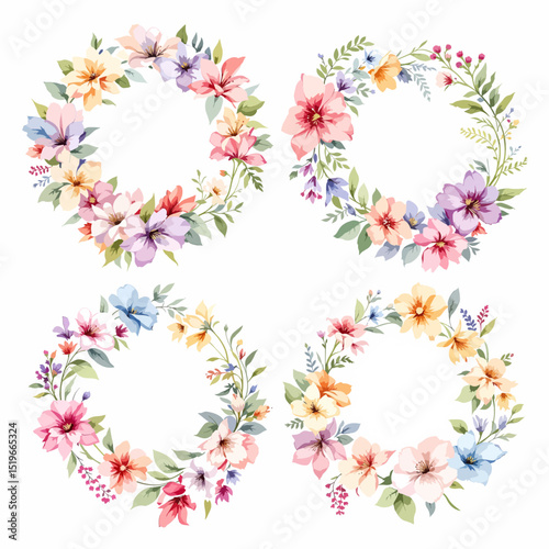 Watercolor Floral Wreath, Wreath Clipart Watercolor, Pastel Pink Flowers Wedding Clipart Wild Floral Clipart	