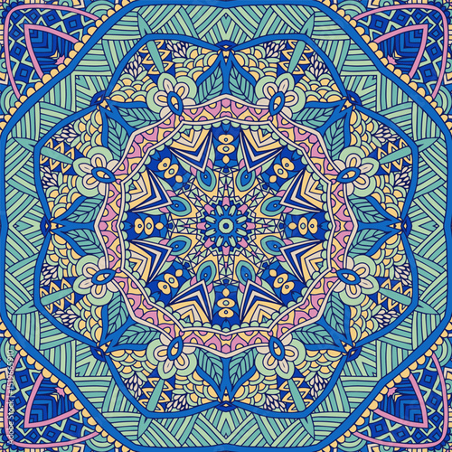 Festival art seamless pattern mandala. Ethnic geometric print. Colorful repeating background texture. Mexican psychdedlic