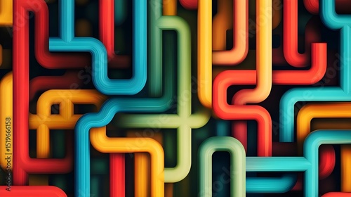 Abstract Geometric Maze Background – Colorful Tangled Tubes in Trendy Horizontal Wallpaper Design