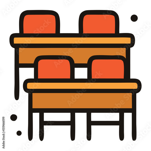 Two rows of school desks and chairs are depicted.