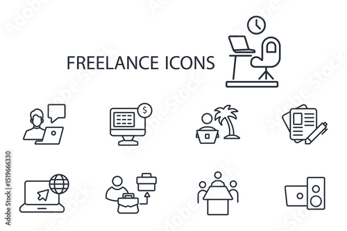 freelance icon set.vector.Editable stroke.linear style sign for use web design,logo.Symbol illustration.