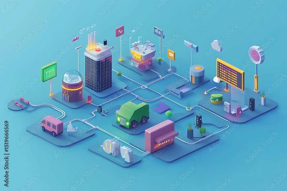 Fototapeta premium Multi-layered IoT architecture supporting data routing and analytics for connected devices
