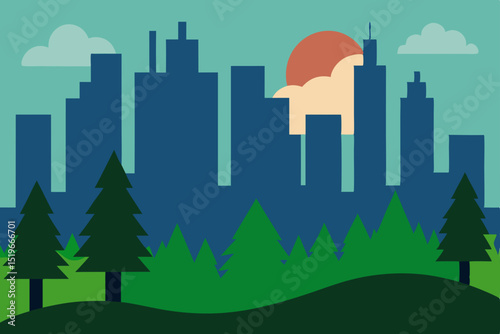 city landscape with trees