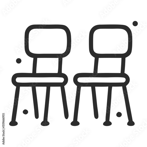 Two simple chairs depicted in a line drawing style.