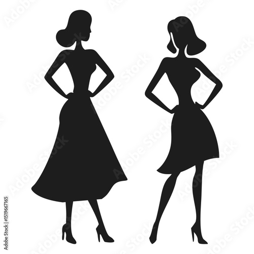 Elegant Retro Women Silhouettes Vector Illustration Set - Stylish Female Figures in Classic Poses for Fashion and Vintage Designs
