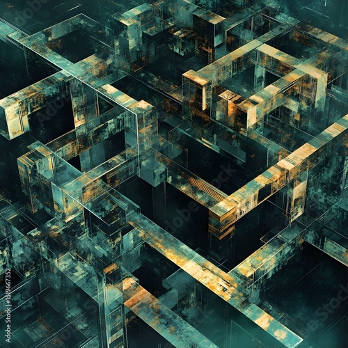 Complex Abstract 3D Design of Interconnected Cubic Structures – Futuristic Geometric Architecture Background