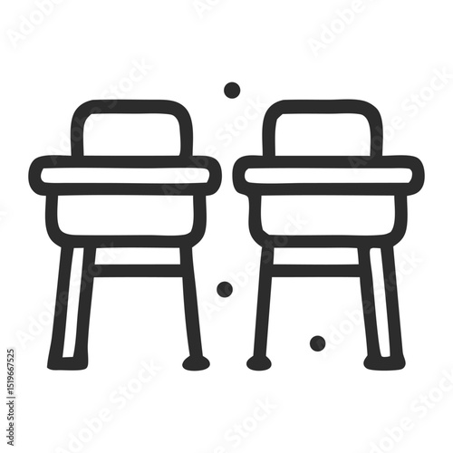 Two simple chairs depicted in a linear style.