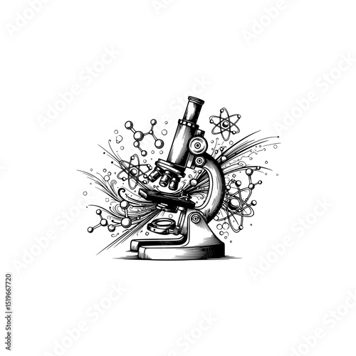 Microscope science laboratory scientific research biology chemistry molecules atoms study tool equipment lab test