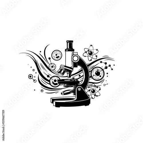 Microscope science research biology laboratory scientific tool atom molecule study equipment analysis 100x view