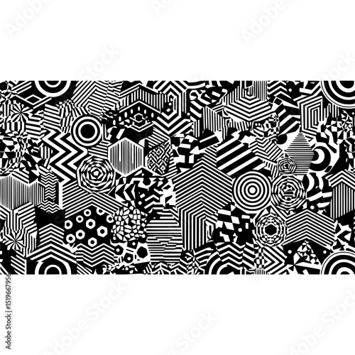 Abstract geometric pattern black and white op art optical illusion design vector background illustration
