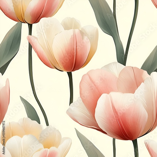 Watercolor Tulip Seamless Pattern. Generative AI