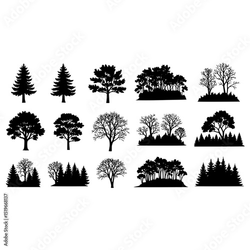 Silhouette trees vector illustration, forest trees, nature trees, landscape trees, tree design, tree art