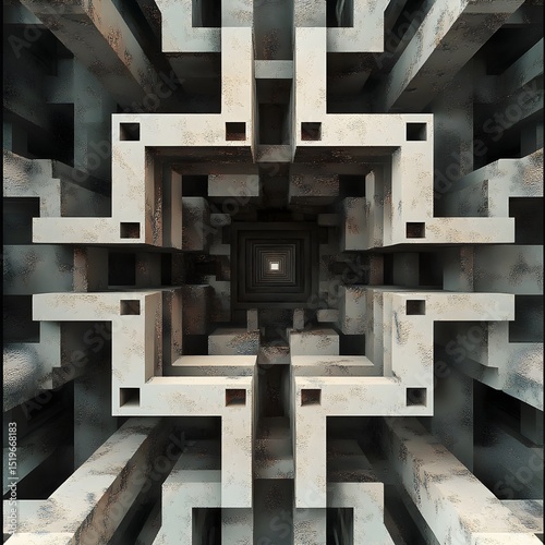 Complex Abstract 3D Design of Interconnected Cubic Structures – Futuristic Geometric Architecture Background