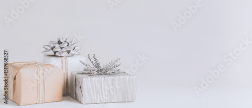christmas gift Minimalist, neutral tone gift box.