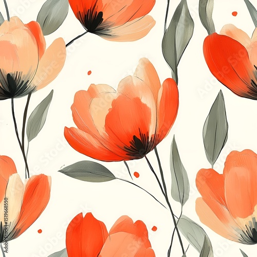 Watercolor Tulip Seamless Pattern. Generative AI