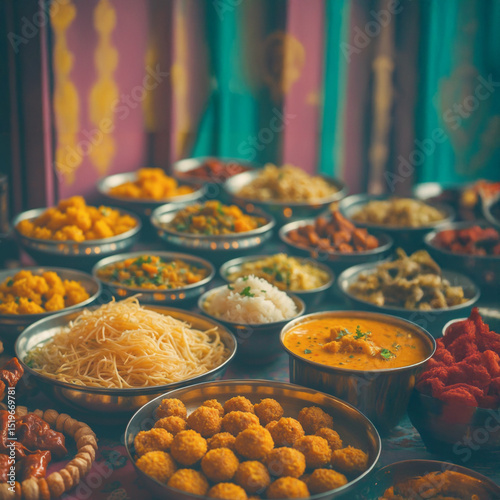 Indian Food - Assorted Traditional Snacks Street Indian Foods on Dishes Festival