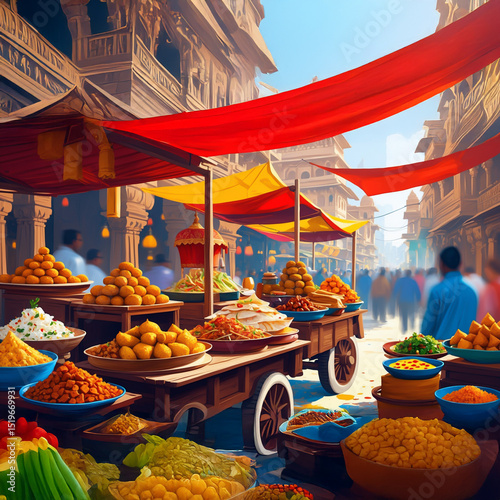 Indian Food - Assorted Traditional Snacks Street Indian Foods on Dishes Festival