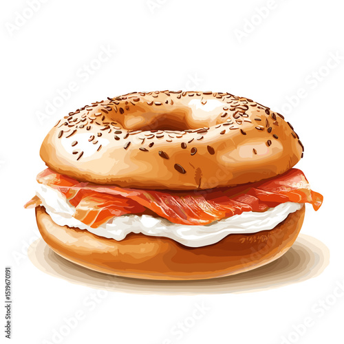 A bagel sandwich with cream cheese and smoked salmon lox vector isolated on a white background