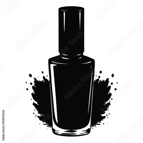 Black silhouette of a nail polish bottle on a white background 