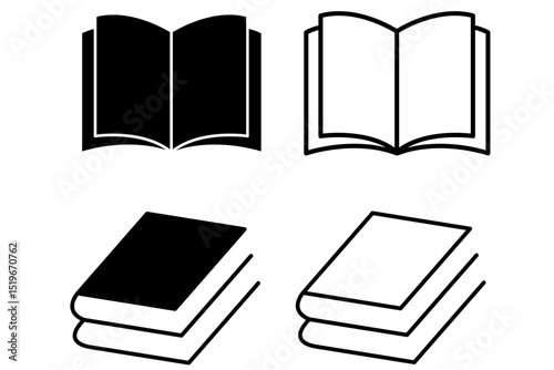 Book icon set. Book icon set with stroke. Open and close book icon set with white background, set of books icon vector. Book, vector, symbols,