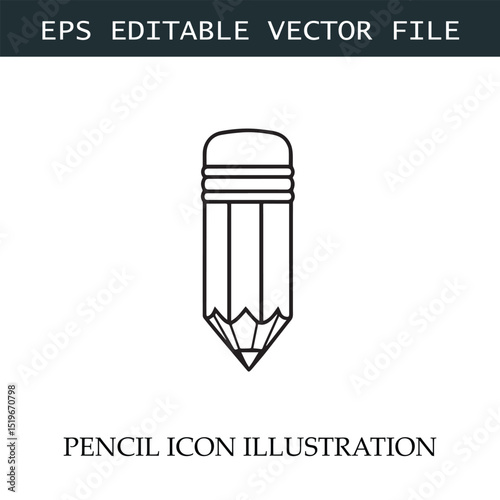 Pencil Icon Black and White Vector Design Image Illustration
