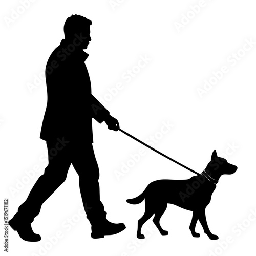 Silhouette of Man Walking Dog on Leash,  Pet Care and Outdoor Activity