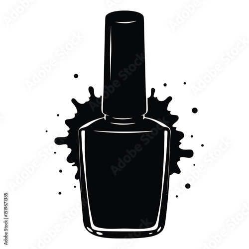 Black silhouette of a nail polish bottle on a white background 