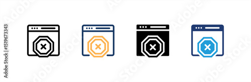 Ad Blocker icon set multiple style collection. Vector illustration.